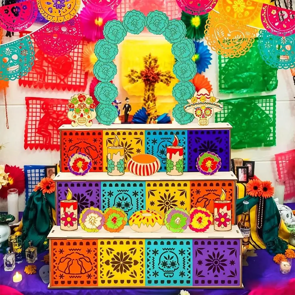 Día de los Muertos Wooden Altar Shadow Box, DIY Build Memory Photo Frame, Mexican Day of The Dead Tabletop Memorial Home Decor
