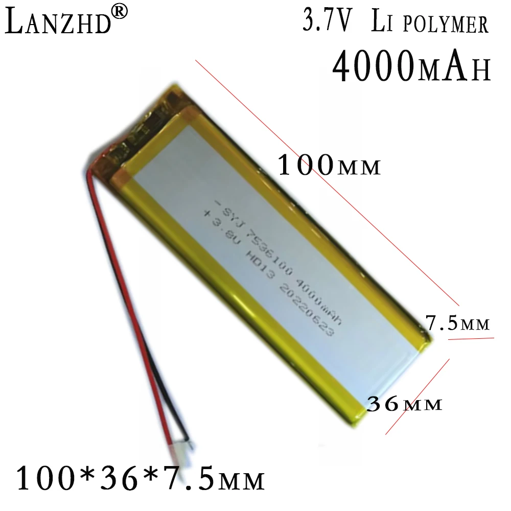 

1-10Pcs 3.7V 4000mAh 7536100 Li Polymer Lithium LiPo Rechargeable Battery For Charge bank LED lamp medical products tablet pc