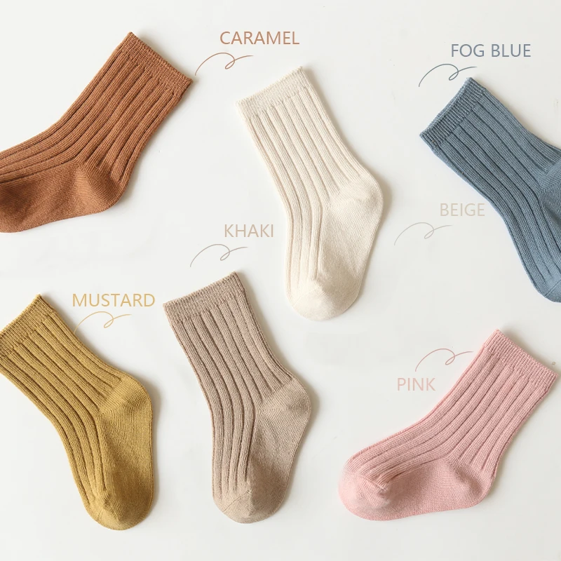 Ins Children Socks Solid Color Organic Cotton Kids Socks Soft High Elastic Toddler Socks For Baby