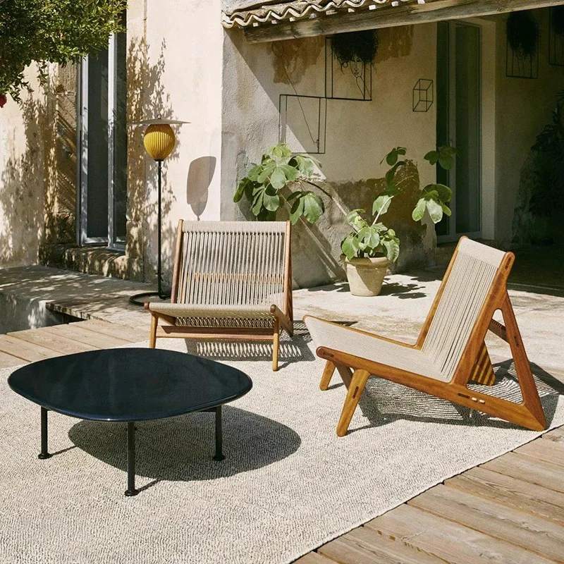 Retro rope leisure chair balcony garden bed and breakfast courtyard designer sofa table and chair outdoor solid wood recliner