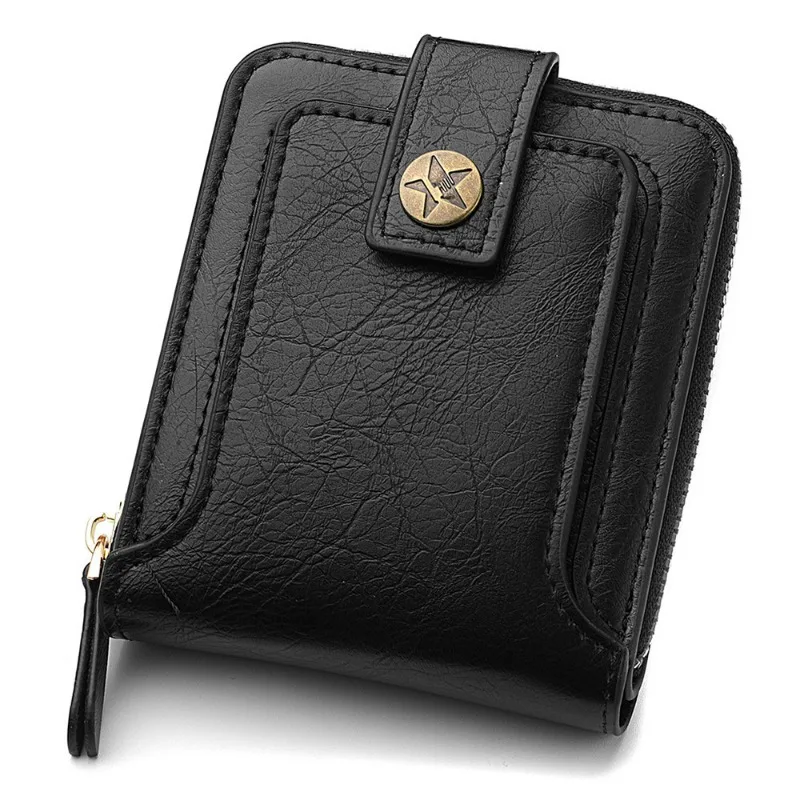 

Vintage Small Men's Wallet High Quality PU Leather Small Wallet Short Horizontal Zipper Coin Pocket Tri-fold Card Case Purse