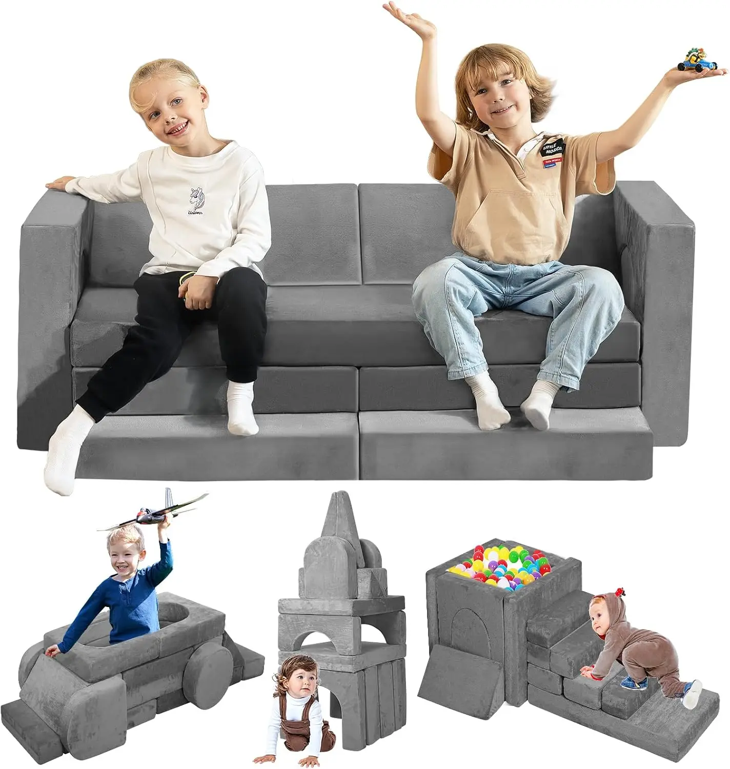 Modular Kids Play Couch, Convertible Sectional Sofa for Toddlers, DIY Creative Playroom Furniture, Foam Floor Cushion for Boys a