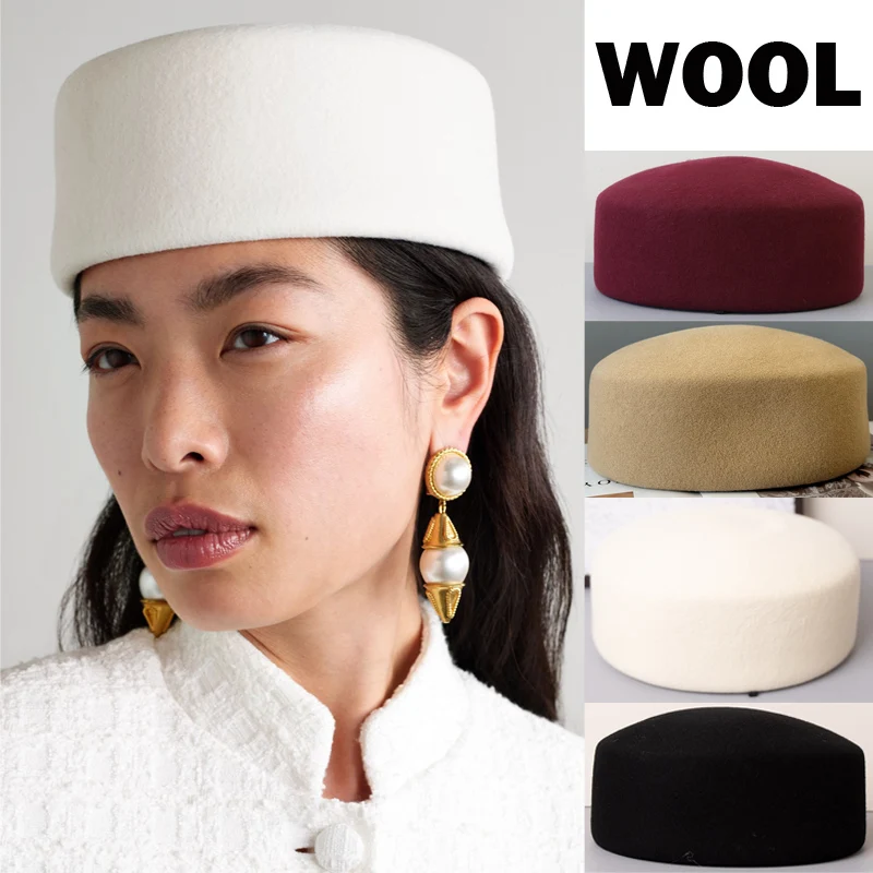 خمر قمة صلبة شقة فيدوراس القبعات النساء 100% ورأى الصوف القبعات قبعة الزفاف الفاسناتور قبعات الزفاف كوكتيل حفلة صندوق حبوب منع الحمل قبعة