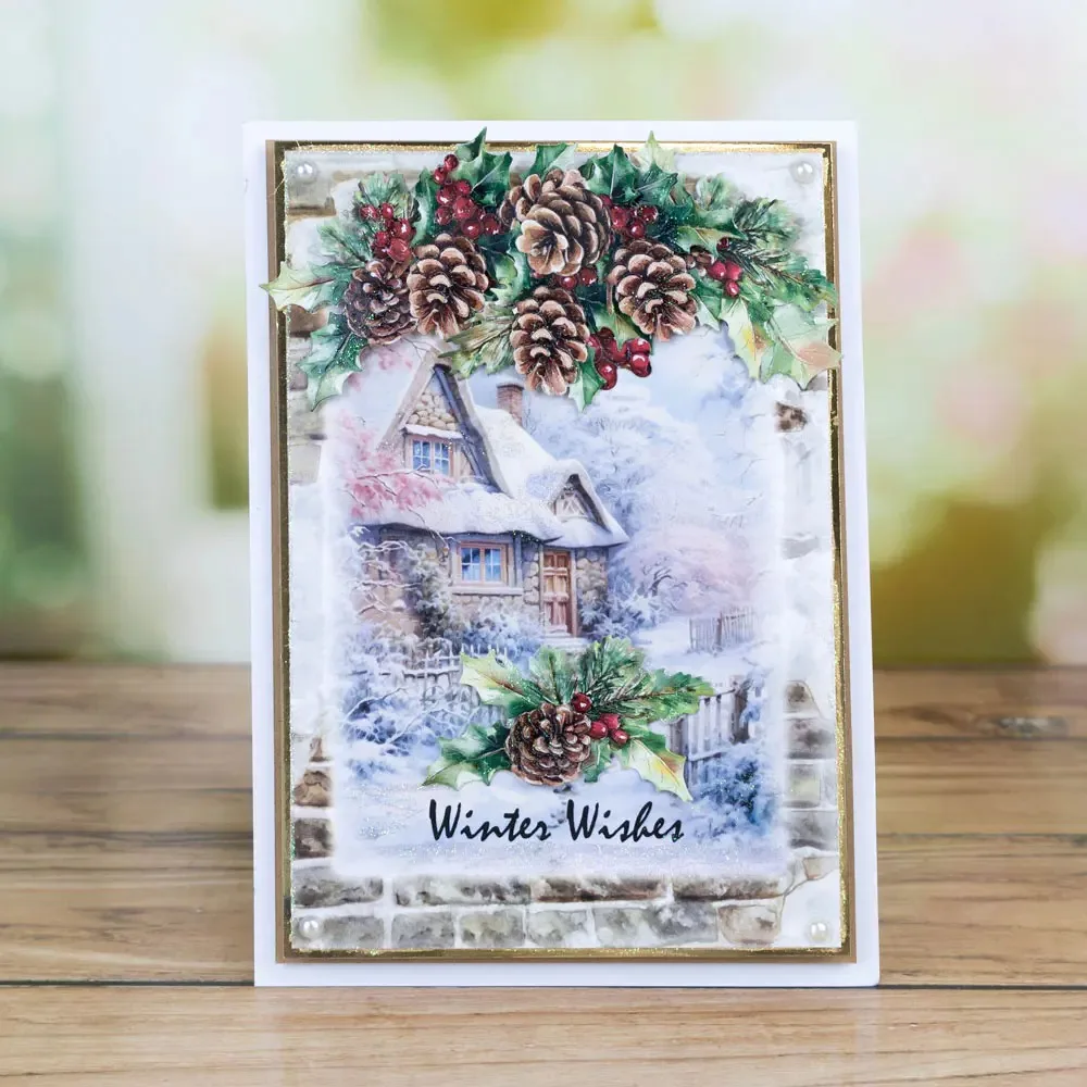 Costruisci un bouquet Pigna Fiore Mese Pigna Buon Natale Swag Metallo Fustellatura Timbro Scrapbook Stencil Foto Album fai da te