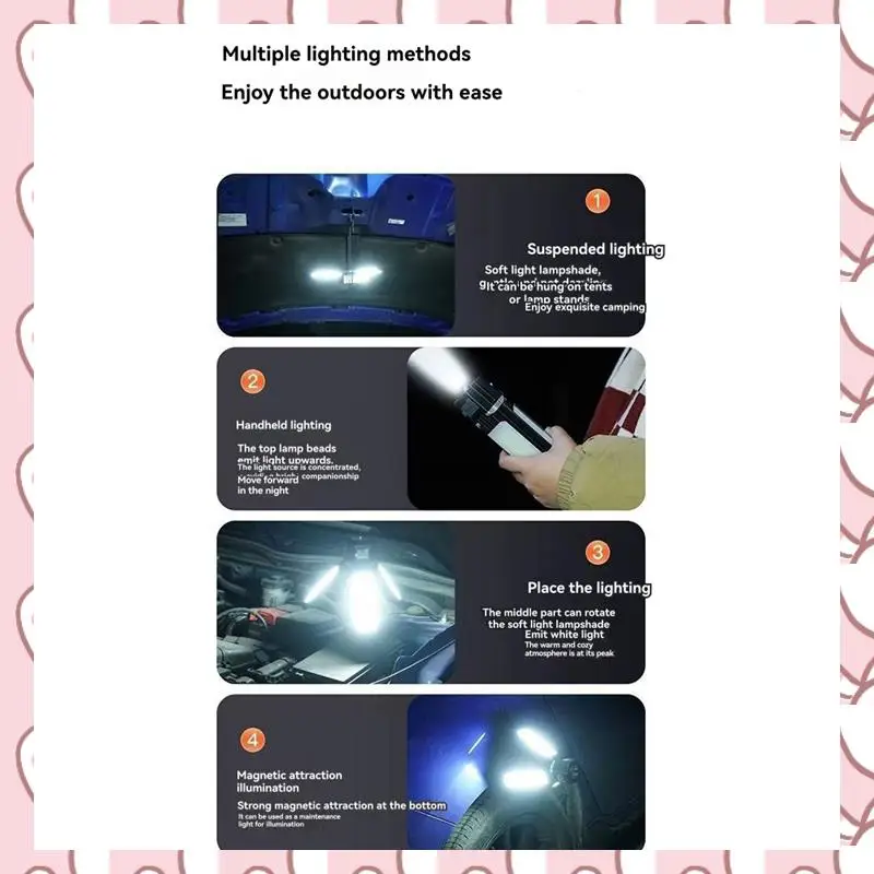 

HHTL Camping Work Light 1500MAH Flashlight Portable Adjustable Repair Light USB Rechargeable Warning Light Work Light