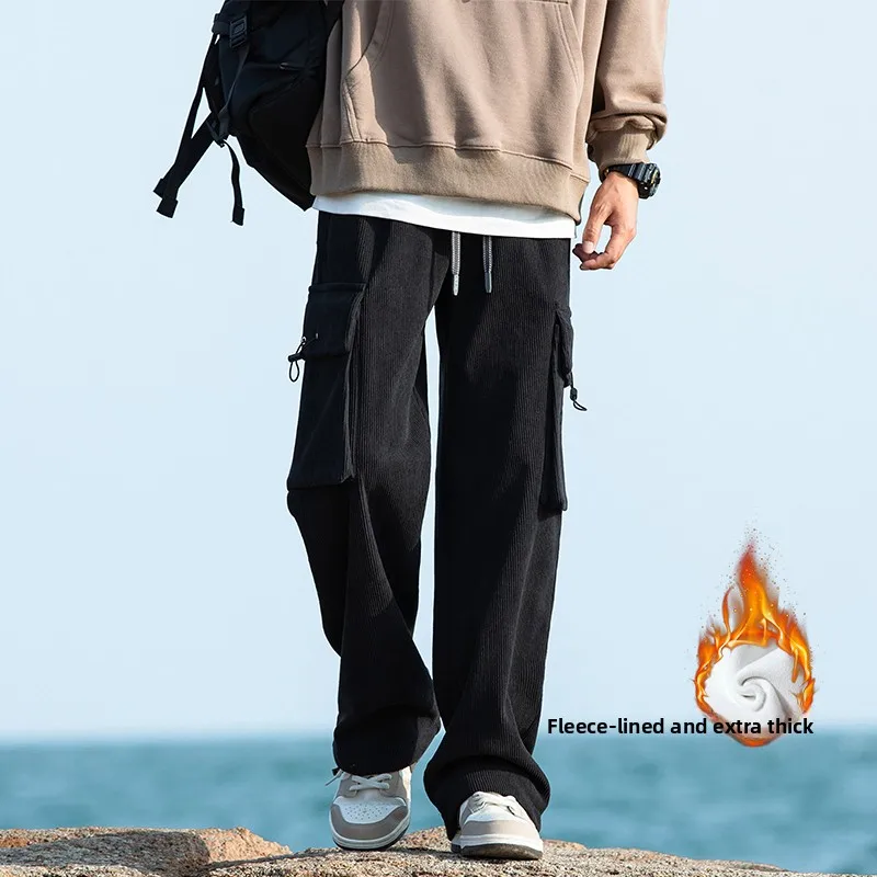 

Мужские рабочие брюки из вельвета в стиле ретро, осенне-зимние, утепленные, повседневные, модные, прямого кроя, со средней посадкой