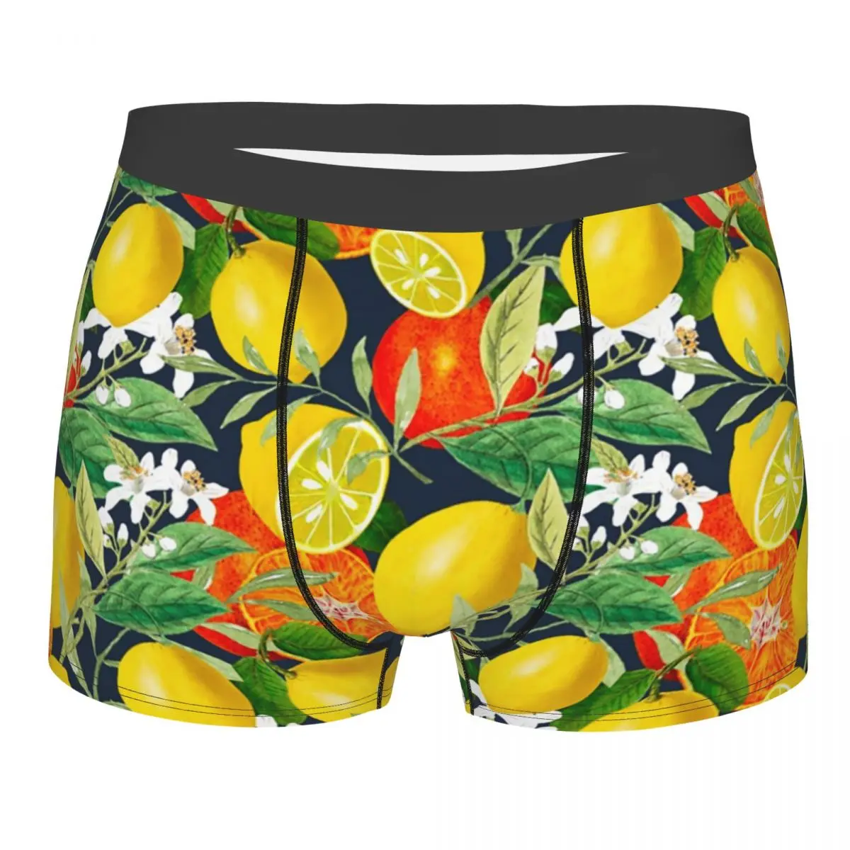 Custom Male Cool Mediterranean Summer Floral Lemons Fruit Underwear Boxer Briefs Men Stretch Shorts Panties Underpants