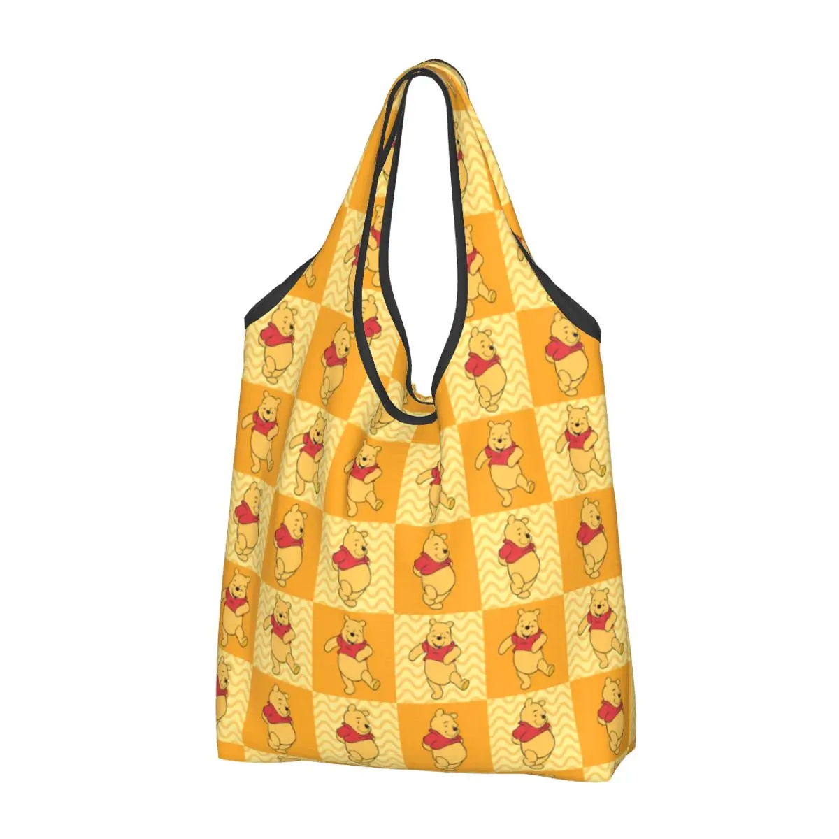 Custom Reusable Winnie Pooh Bear Collage Shopping Bag Women Tote Bag Portable Grocery Shopper Bags