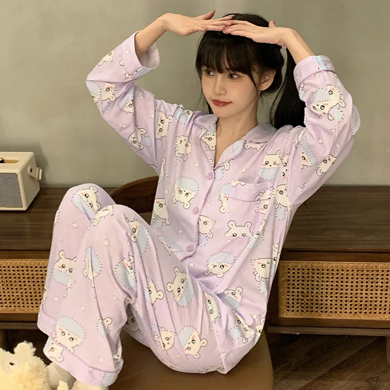 Anime Chiikawa Pure Cotton Pajamas Women's Long Sleeved Homewear Cartoon Momonga Home Clothes Set Girl Pajamas Holiday Gift