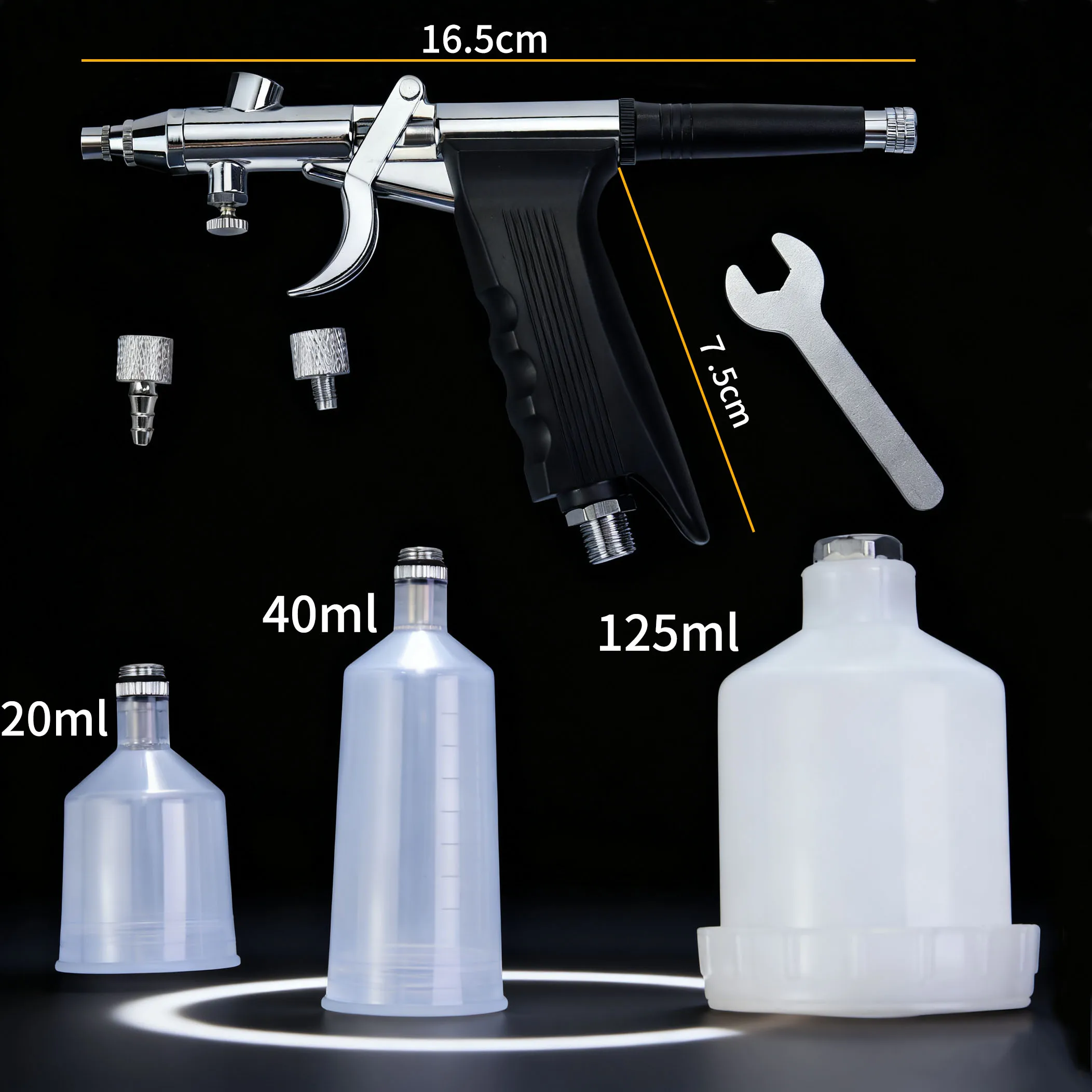 Airbrush Kit with Double Action Trigger Airbrush Gun 0.5mm Needles 20/50/125cc Paint Cups for Nails Cake Tattoo