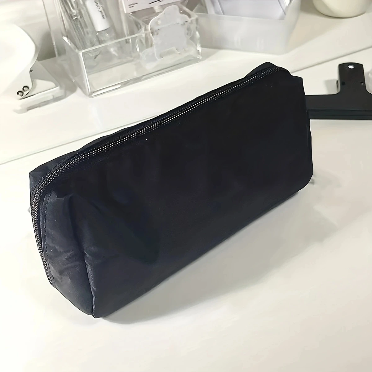 1pc-Simple black canvas pencil case with large capacity stationery storage bag, school student supplies