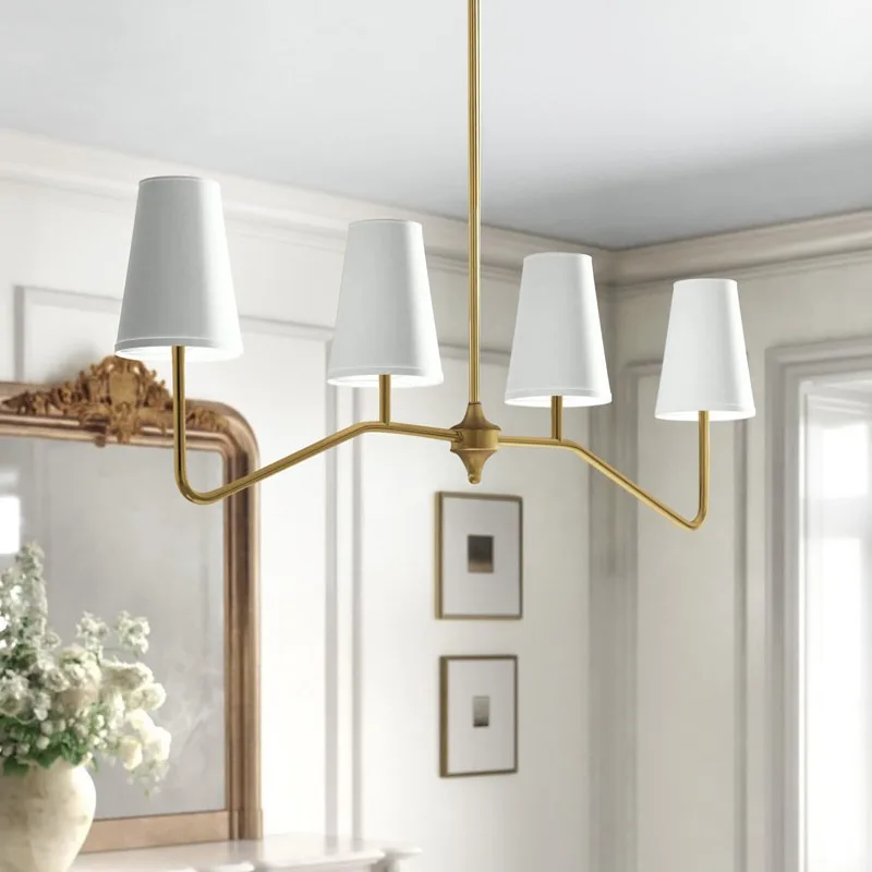 Moden White Fabric Chandeliers Black/gold Wrought Iron Long Pole Pendant Light Living Room Bedroom Restaurant Hotel Hanging Lamp