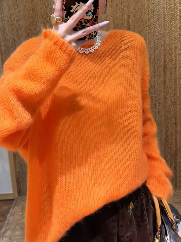 

Корейский вязаный свитер с круглым вырезом, универсальный, стройнящий топ больших размеров для женщин, осень-зима, новинка