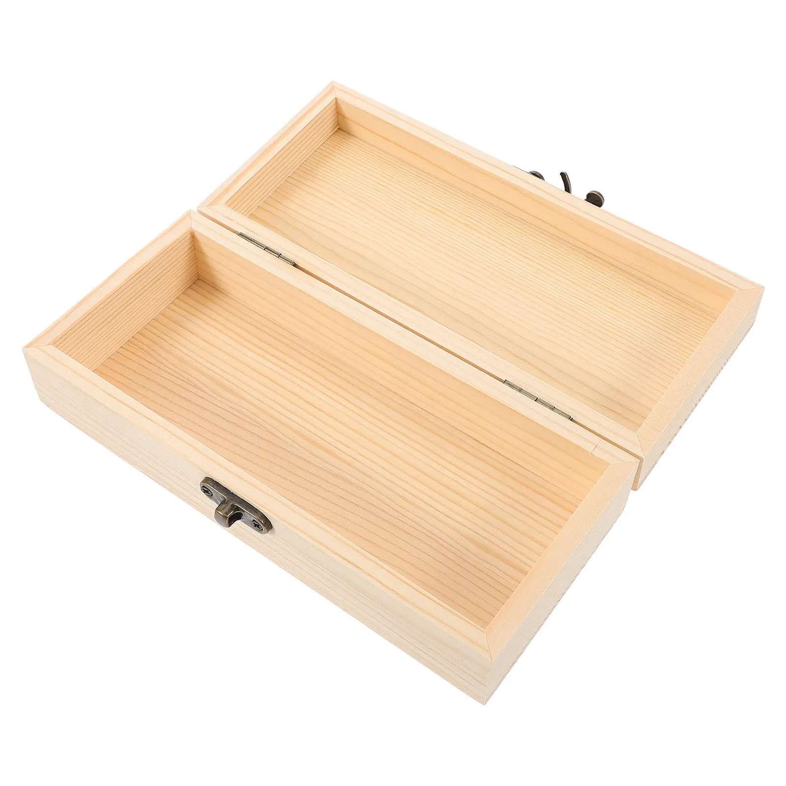 

Natural Wood Unfinished Jewelry Box Rectangle Shape Hinged Lid DIY Paintable Craft Storage Box for Rings Necklaces Trinkets