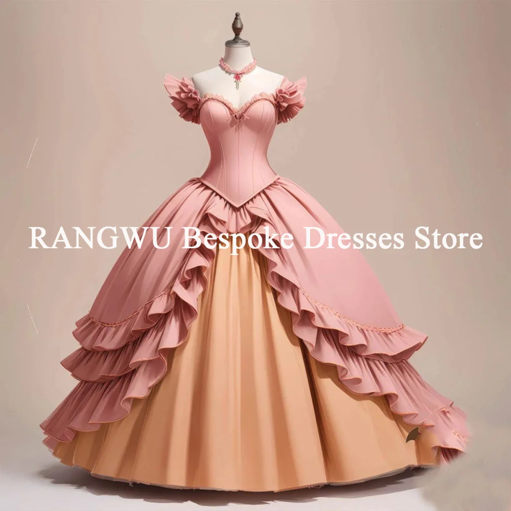 우아한 1860년대 고딕 프롬 드레스 2025 반팔 켈틱 이브닝 드레스 핑크 오렌지 르네상스 공식 파티 맞춤형