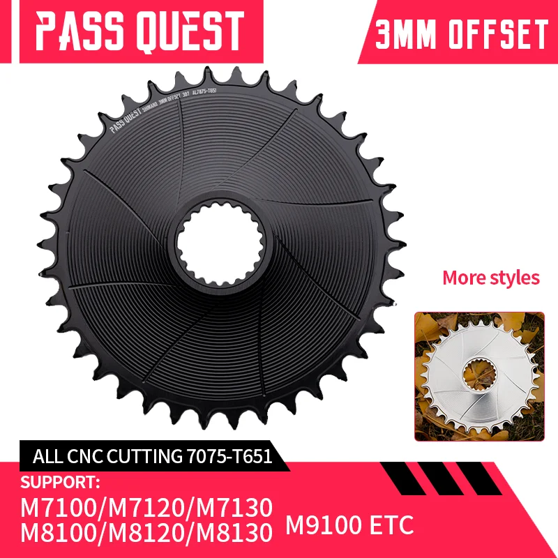 

PASS QUEST 3mmOffest AERO Round for M6100 M7100 M8100 M9100 Direct Mount Crank Narrow Wide Chainring Black and Silver 28-38T