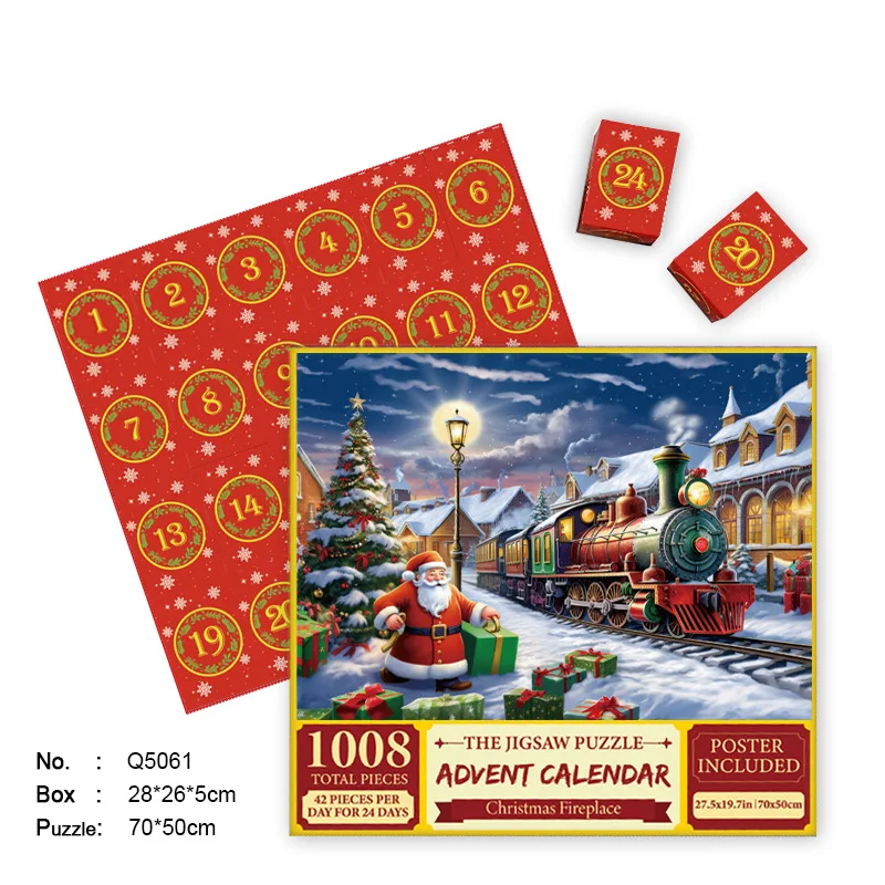 D.G. PLAYER 1008 Pcs Christmas Jigsaw Advent Calendar Christmas Jigsaw Puzzles Countdown Calendar Christmas Themed Party Favors