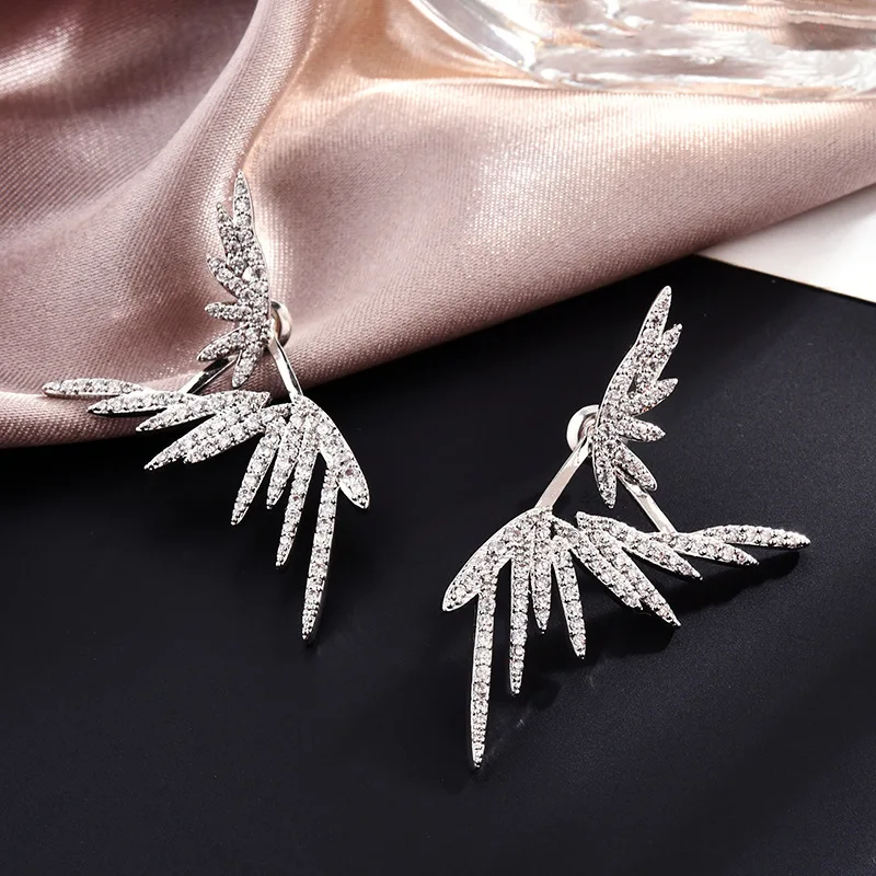 RAKOL Luxury Zircon Crystal Leaf Drop Earrings for Women Fashion Bridal Wedding Jewelry Dress Accessories RE02541