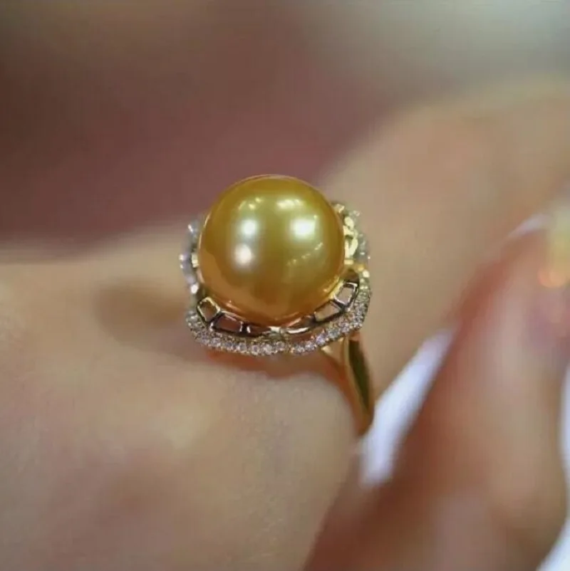 

Huge Gorgeous AAA 10-11mm Genuine Natural South Sea Golden Round Pearl Ring 925