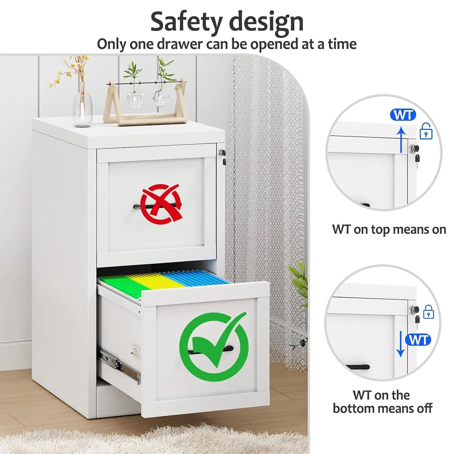Small Metal 2-Drawer File Cabinet Under-Desk White, Customized