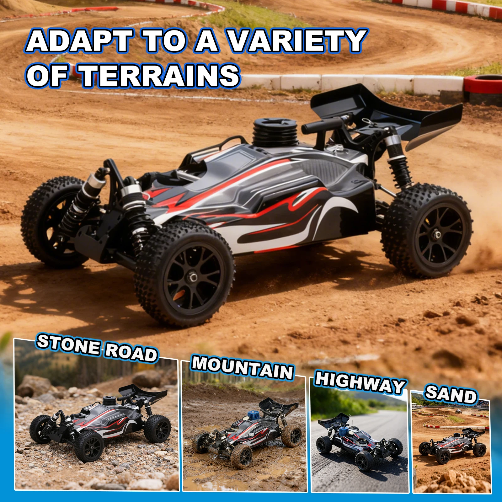 VRX Racing RH1007 Spirit N2 1/10 Scale 4WD Nitro RC Buggy with vx.18 Pull-Start Engine and Two-Speed Transmission