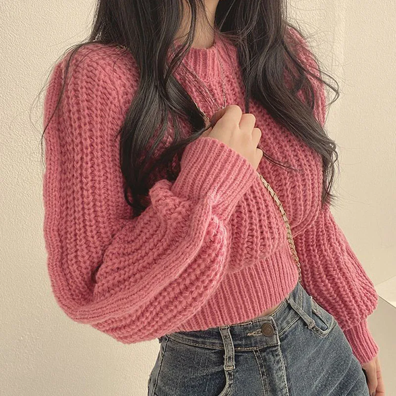 Lucyever Women Sweaters and Pullovers Autumn Winter Short Hollow Out Knitted Sweater Female Solid Casual Long Sleeved Jumper Top