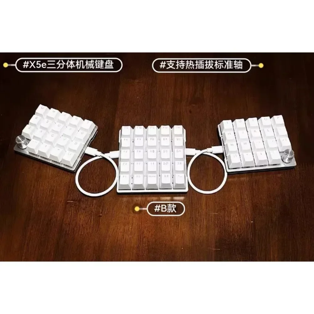 

X5e Split Keyboard Custom Hot Swap Wired Single-mode Orthogonal Inline Keyboard RGB QMK Horn Trisomy Keyboard Accessories Gamer