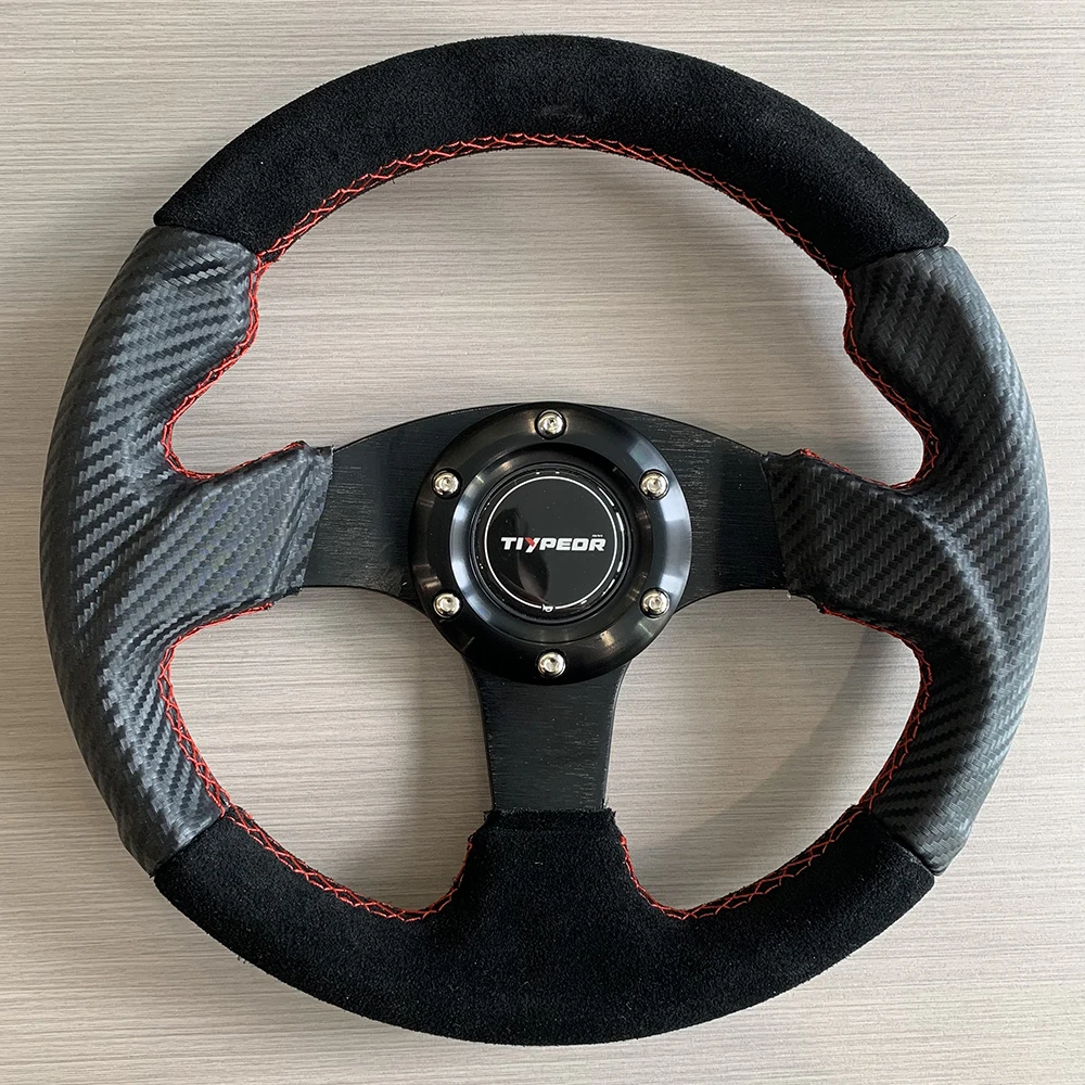 Tiypeor Carbon Grain 280mm Suede Leather Drift Game Simulator Car Steering Wheel