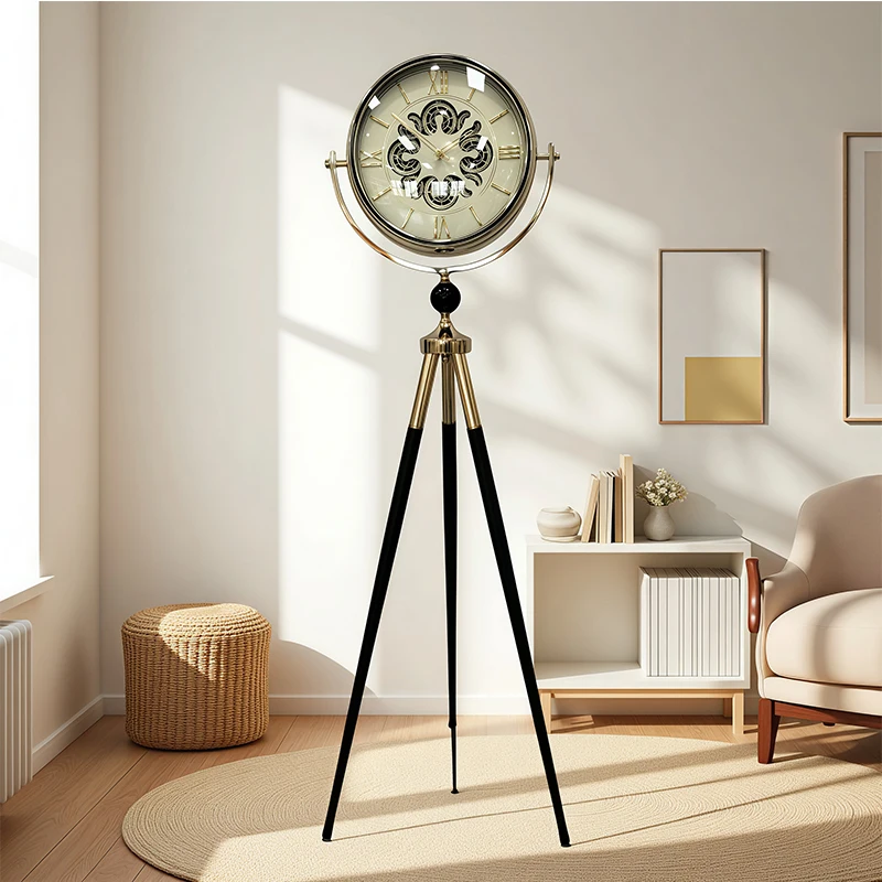 2026 Modern Style Quartz Moving Gear Floor Clock Still Life Metal Construction Digital Display Operated Living Room