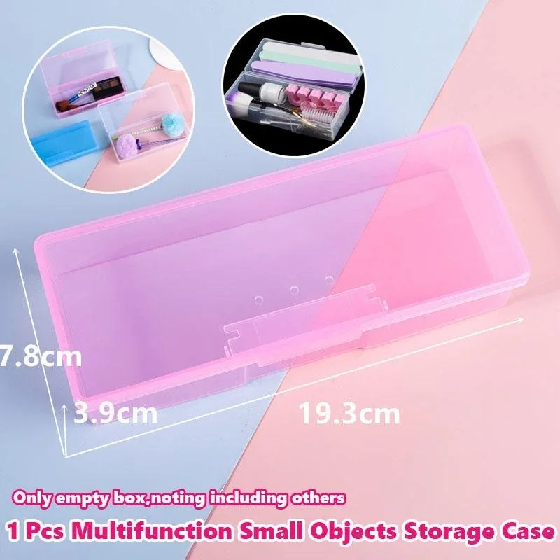 1 Pcs Empty Rectangle Storage Box Multifunction Nail Art Rhinestone Brush Tools Container Small Objects Pen Organizer Case
