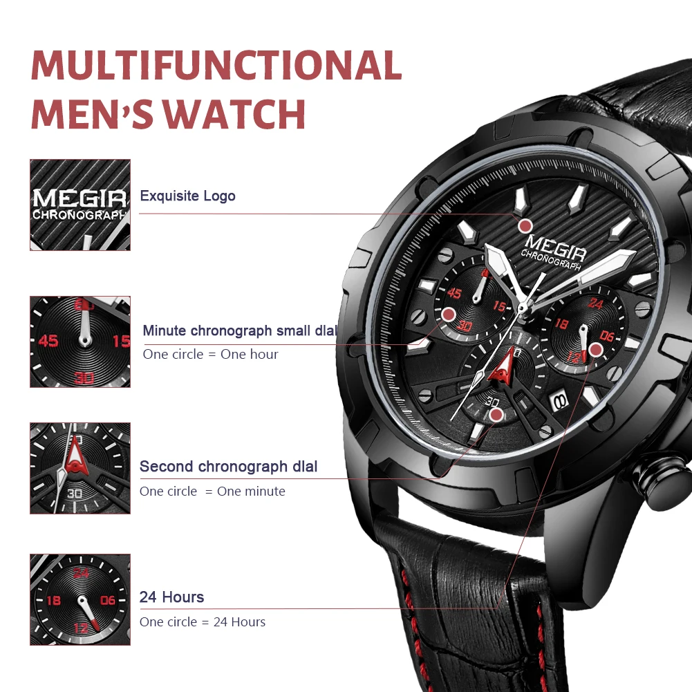 MEGIR Luxury Brand Sports Quartz Watch Waterproof Business Men Chronograph Clock Waterproof Luminous Wristwatch Montre Homme