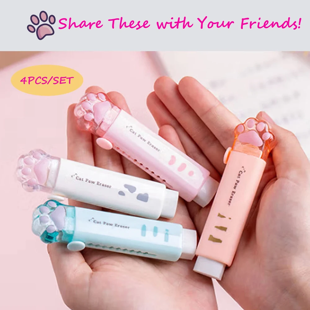 1-8 Stück Neu! Kawaii Katzenpfoten-Gummi-Radiergummis, einziehbarer Bleistift-Radiergummi für Kinder, Studenten, Schule, Zuhause, Büro, Schreiben, Zeichnen – Detail 3