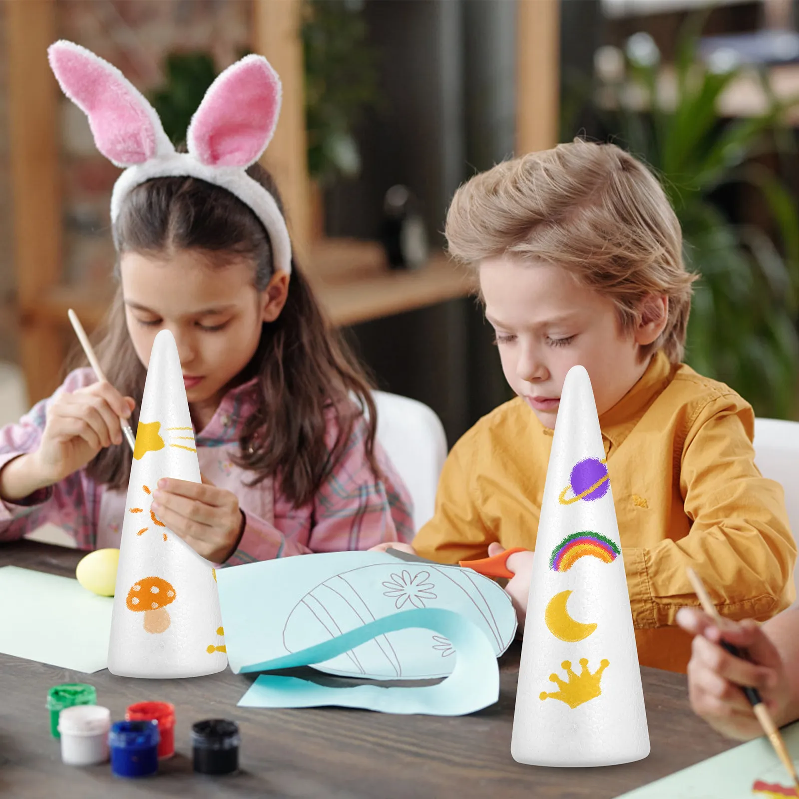 

2 шт. Рождественские пенопластовые конусы для поделок, белые пенопластовые конусы для деревьев, 38x13,5 см, для дошкольных учреждений, церквей, детских садов, рукоделия