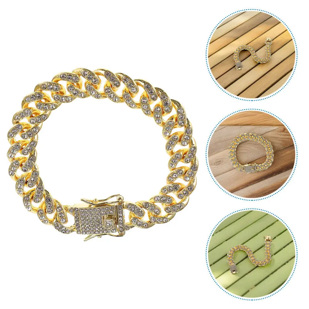 

Dog Chain Collar for Medium Dogs Stylish Pet Chain with Simulation Diamond Decor Luxury Metal Link Dog Collar Fashionable Neck