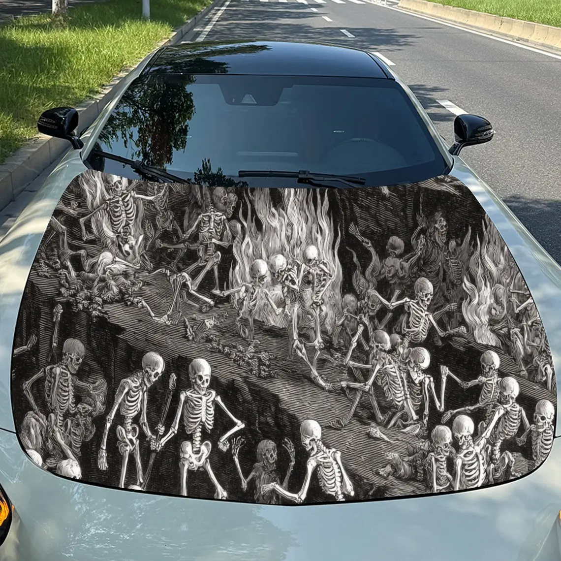 

Horrifying Skeleton Horde Car Hood Stickers - Self-Adhesive, Waterproof and Durable Vinyl Wrap, Decorate And Protect Your Car, F