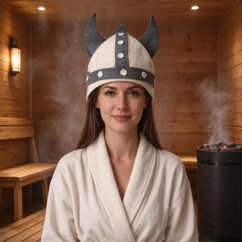 Viking Horn Wool Felt Sauna Hat Pure Wool Sweat Steam Room Special Hat Heat Insulation Anti-scald SPA Bath Hat With Unisex