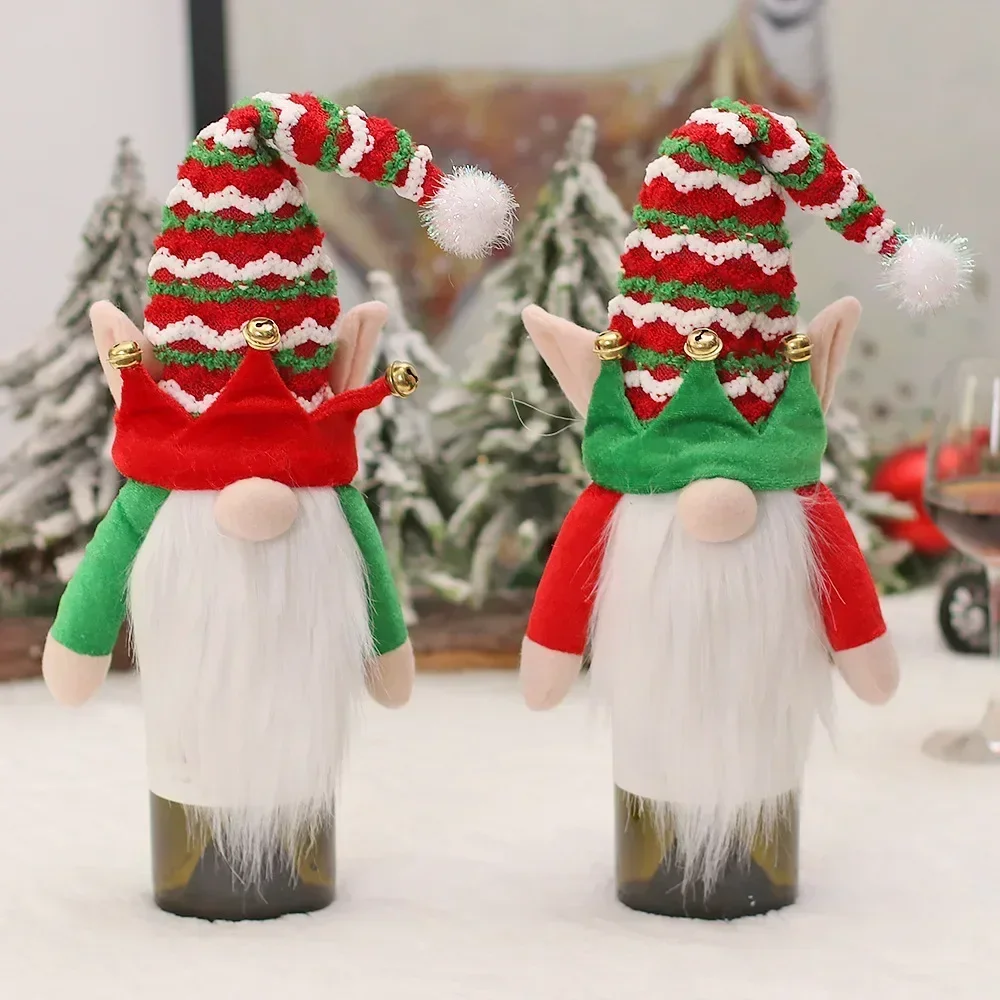 Christmas Decorations Sprite Figurines Gnomes Goblins Christmas Wine Bottle Cover For Party Dinner Table Decorations New Year