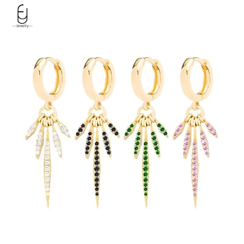 

925 Sterling Silver Ear Needle Luxury Hoop Earrings For Women Colorful Crystal Long Chain Tassel Gold Earrings Party Jewelry
