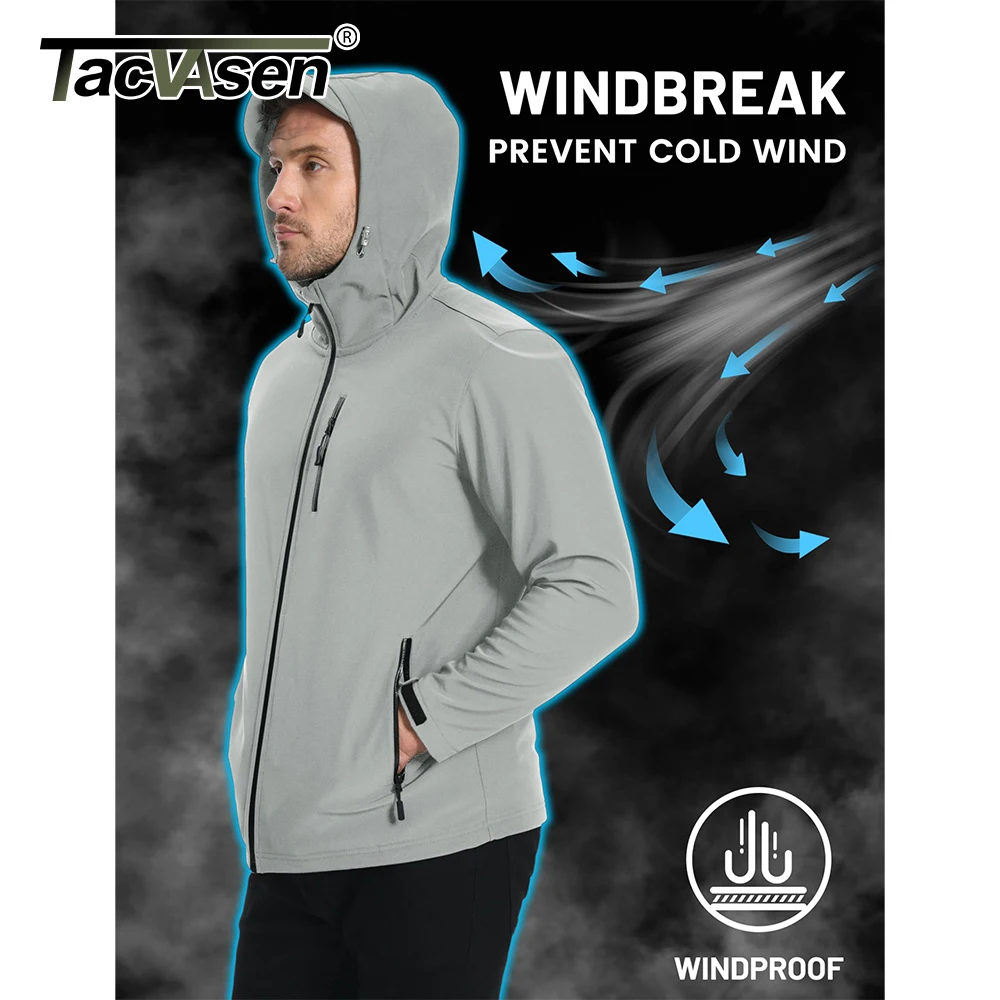 

TACVASEN Hiking Outdoor Jackets Men's Hooded Fleece Lined Coats Softshell Waterproof Windpoof Outerwear Multiple Zipper Pockets