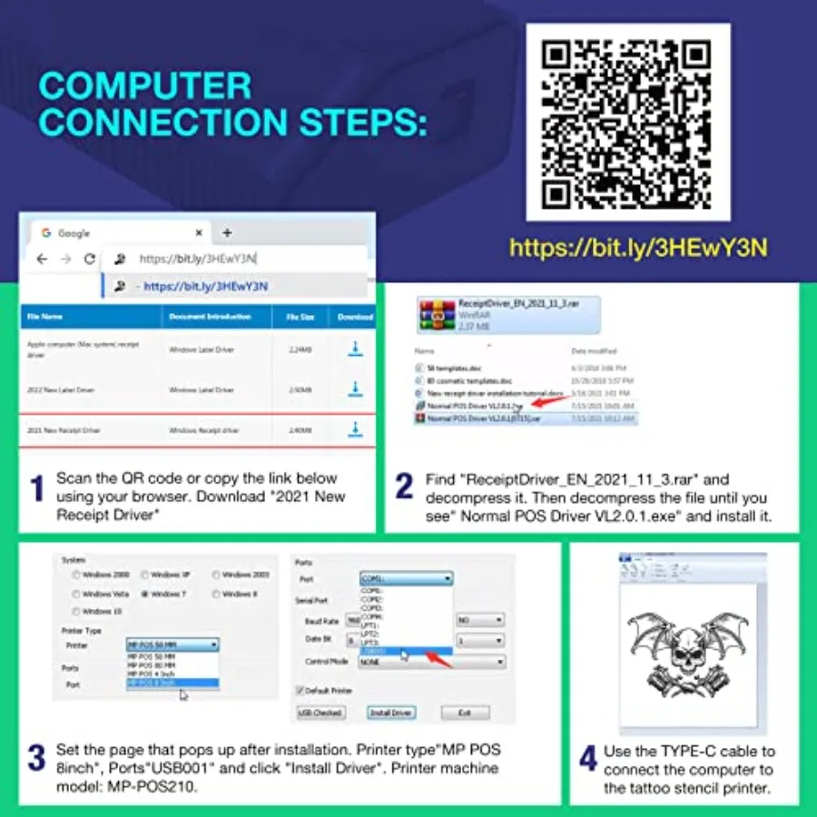 طابعة استنسل وشم لاسلكية محمولة مع اتصال بلوتوث لفناني الوشم OntheGo: نسخة نقل حراري لاسلكية