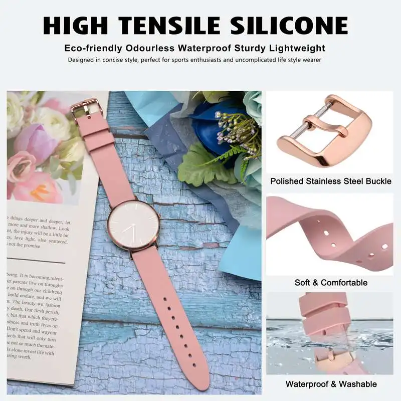 WOCCI High Quality Silicone Rubber Watch Strap Men 16mm 18mm 20mm 22mm 24mm Stainless Steel Buckle 7 Colours Watchband Women