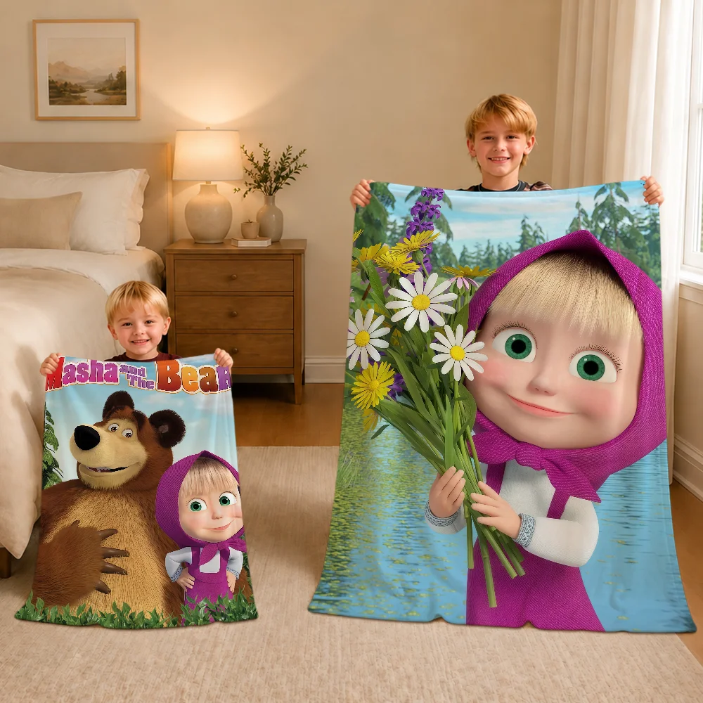 Anime Cartoon M-masha And The B-bear Warm Soft Plush Blanket For Sofa Living Room Nap Home Bedroom Travel Gift Flannel Pet Hogar