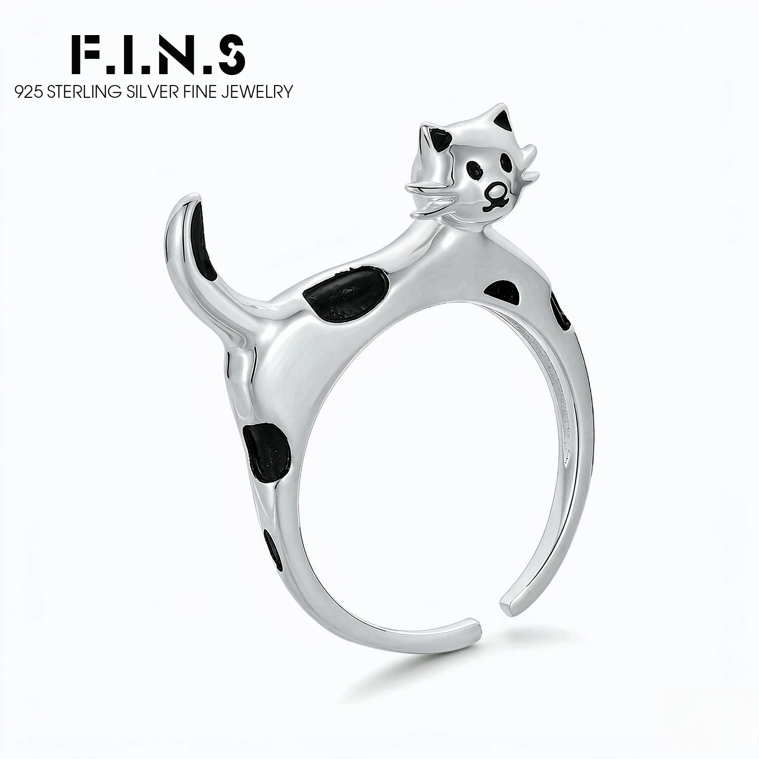 F.I.N.S Original Real 925 Sterling Silver Adjustable Rings Cute Cartoon Cat Open Finger Jewelry For Women Female Accessories
