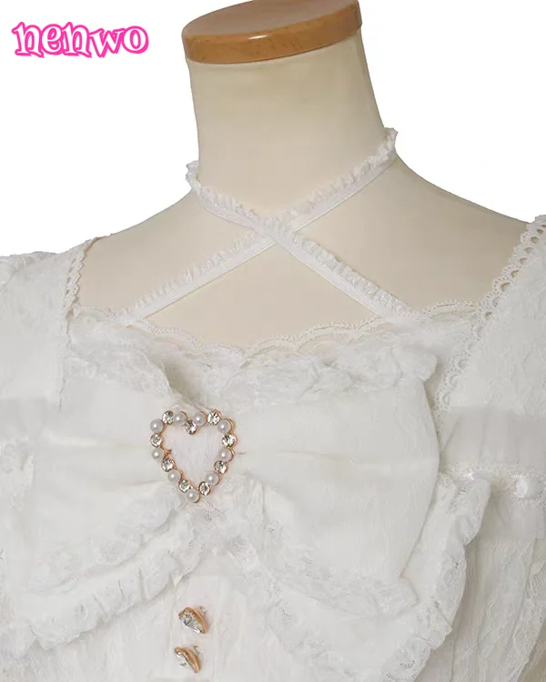 Japanese Sweet Heavy Industry Splicing Sleeve Strap Lace Bow Lace Shirt Summer Autumn New Elastic Slim Long-sleeve Tshirt Top