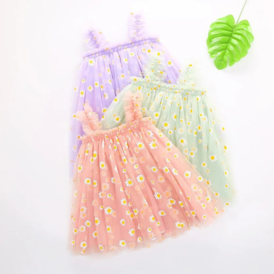 Baby Sundress Children Straps 2024 New Skirt Girls Shoulderless School Dress Kids Daisy Summer Dress Princess Beach Clothes