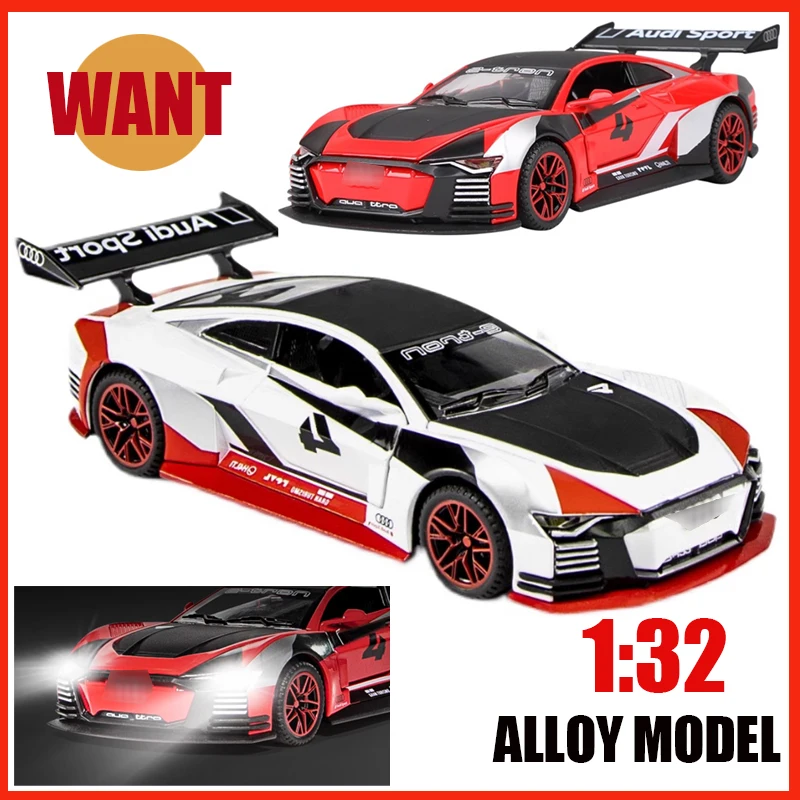 1: 32 Scale E-TRON Alloy Diecasts Simulation Model High Speed Cars Toys Metal Sound Light Pull Back Kid Gift Decoration One Piec