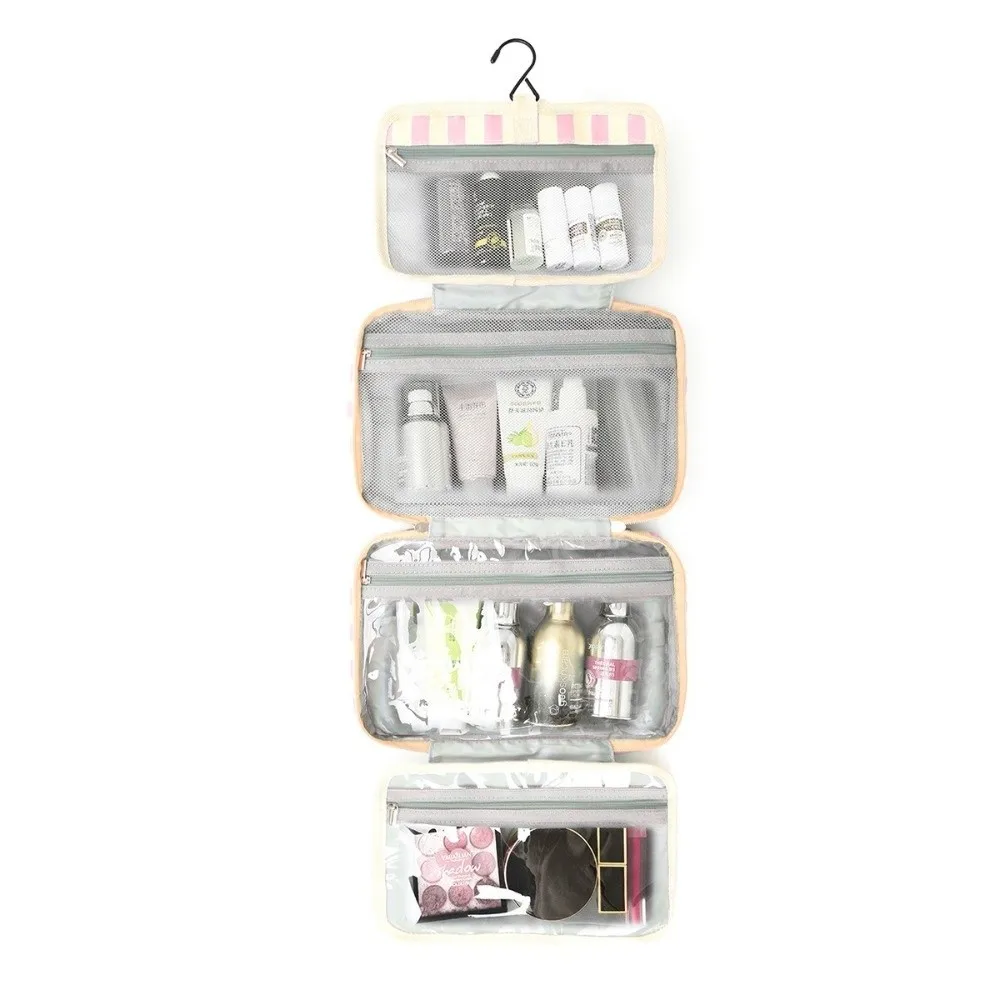 Tragbare Hängende Reise-Toilettentasche 4-fach Faltbar mit Haken Kosmetik-Organizer Große Kapazität Gestreifte Kosmetiktasche für Outdoor – Detail 9