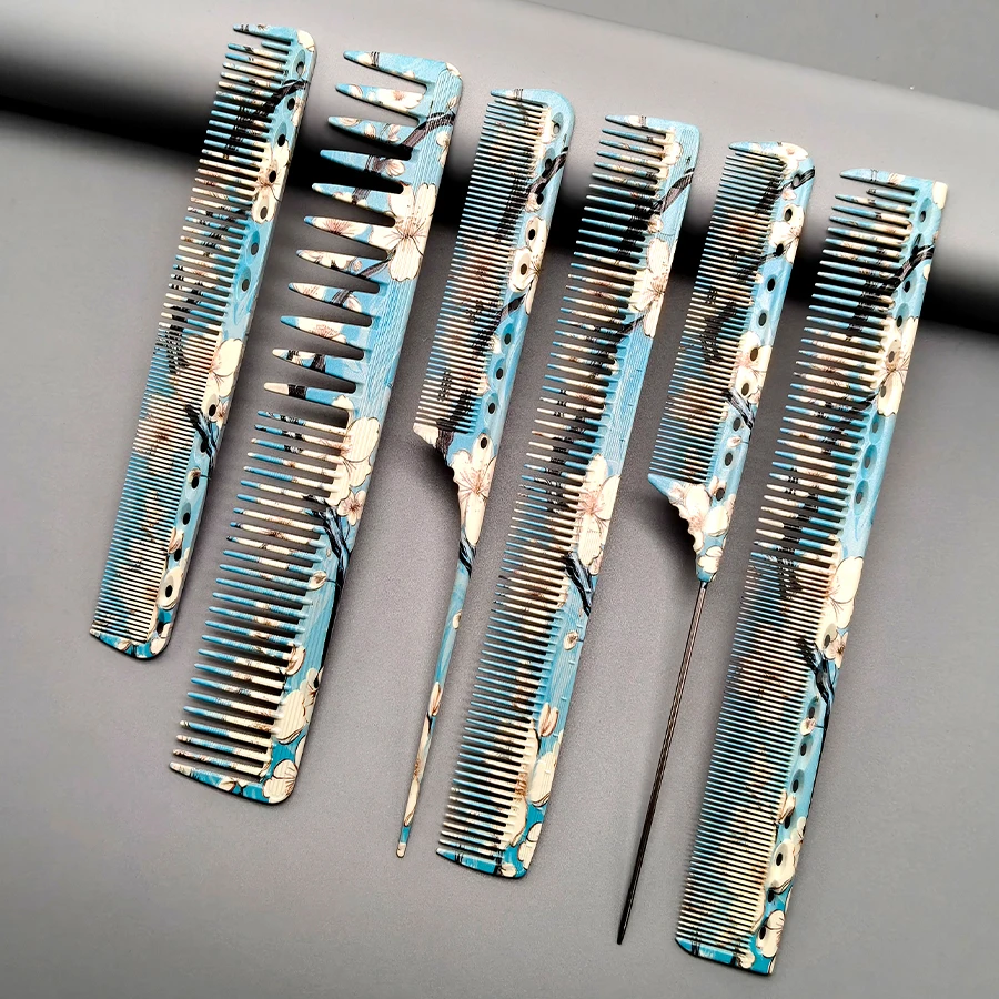 Patterned Comb Set of Six Pieces, Hair Stylist's Special Hair Cutting Comb, Salon Hair Comb, Trimming Comb, Oil Hair Comb, Pointed Tail Comb, Comb for Men's and Women's Hair
