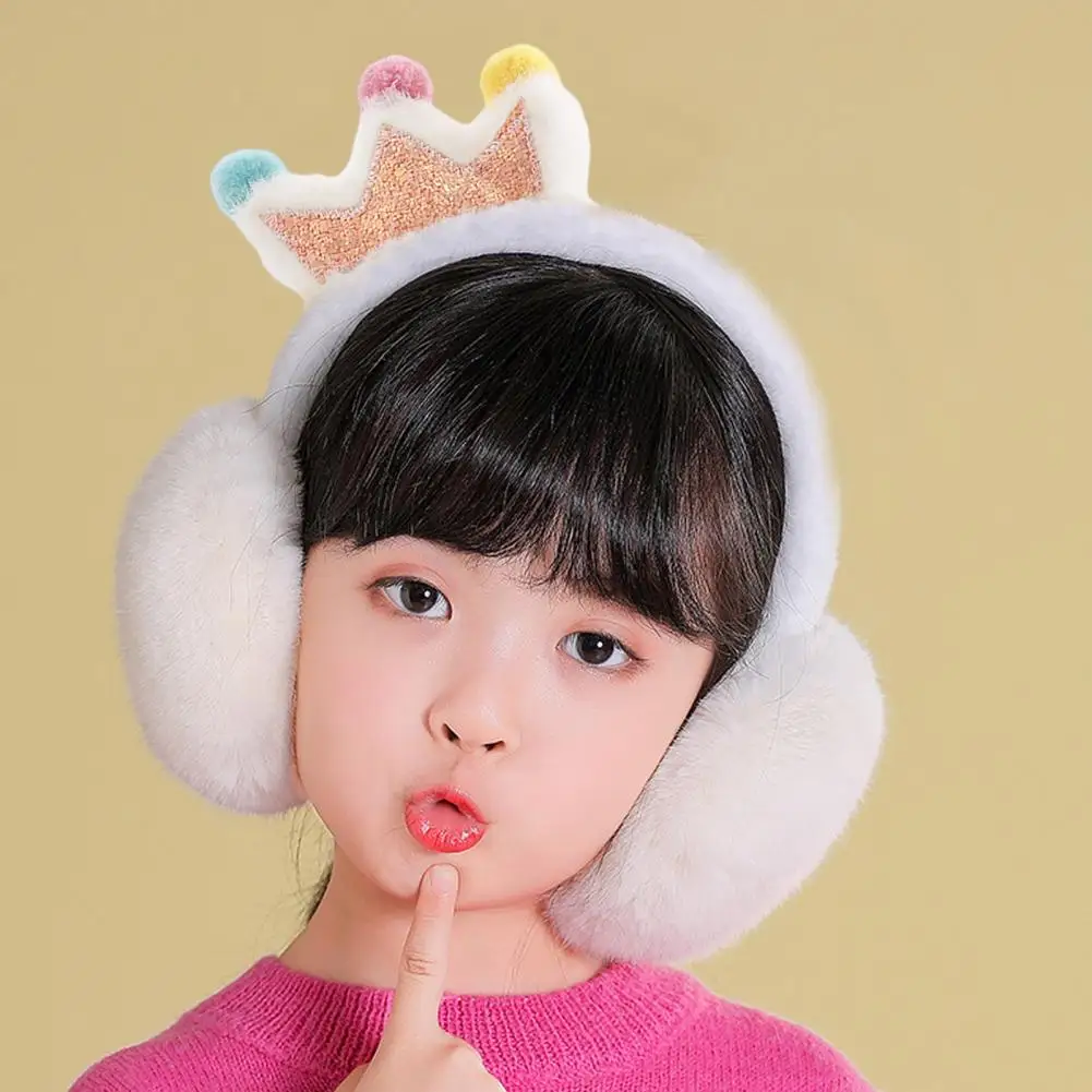 Soft Earmuffs Cartoon Ear Crown Shape Winter Earmuffs Cozy Plush Ear Warmers for Outdoor Cycling Thickened Elastic Anti-slip