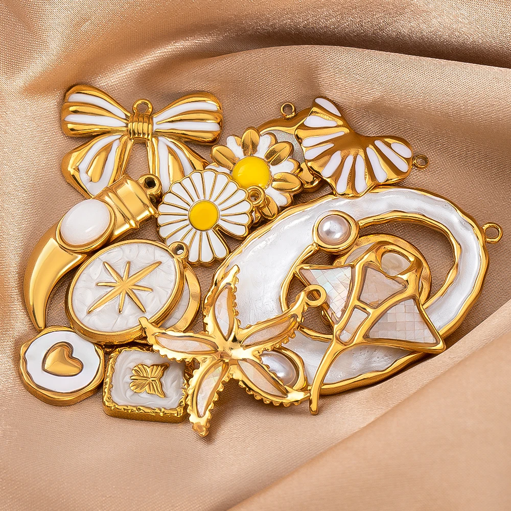

2pcs Stainless Steel Enamel Flower Butterfly Pendant White Color Ocean Charms For DIY Jewelry Making Necklace Accessories Crafts